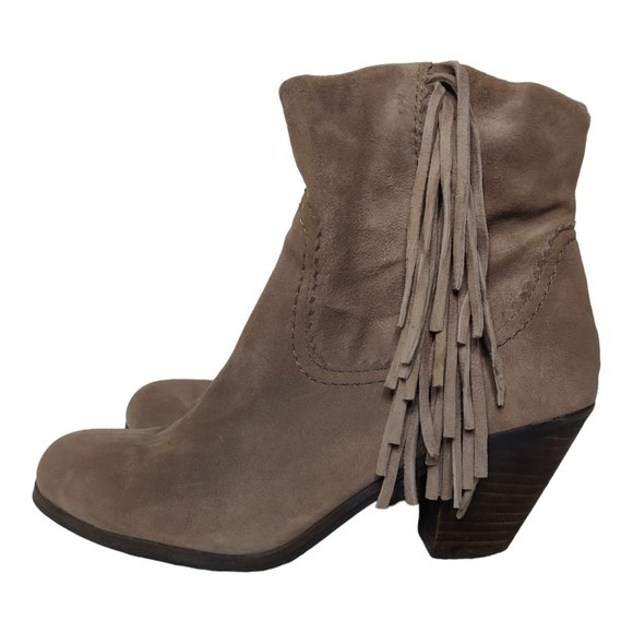 Sam Edelman Louie Ankle Fringe Suede Western Boot Taupe Gray - Picture 6 of 10